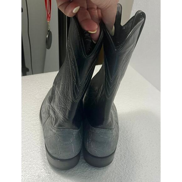 Exotic Dan Post Genuine Elephant Cowboy Boots Men's sz. 7 1/2D Grey and Black - Picture 7 of 8